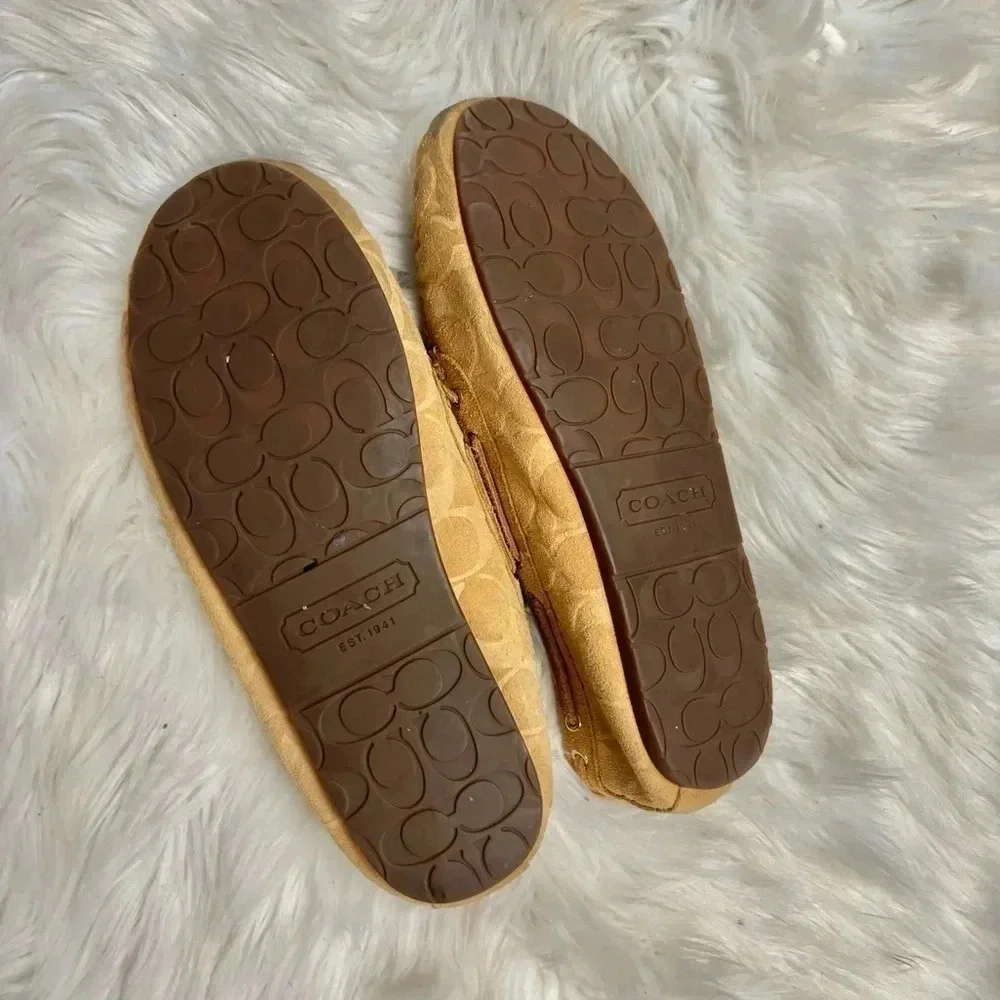 Coach Anita signature cognac tan sherling suede moccasins sz 9.5